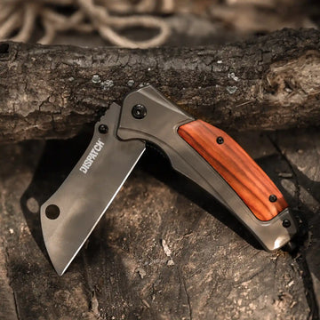 Matte Grey Folding Knife with Wood Handle
